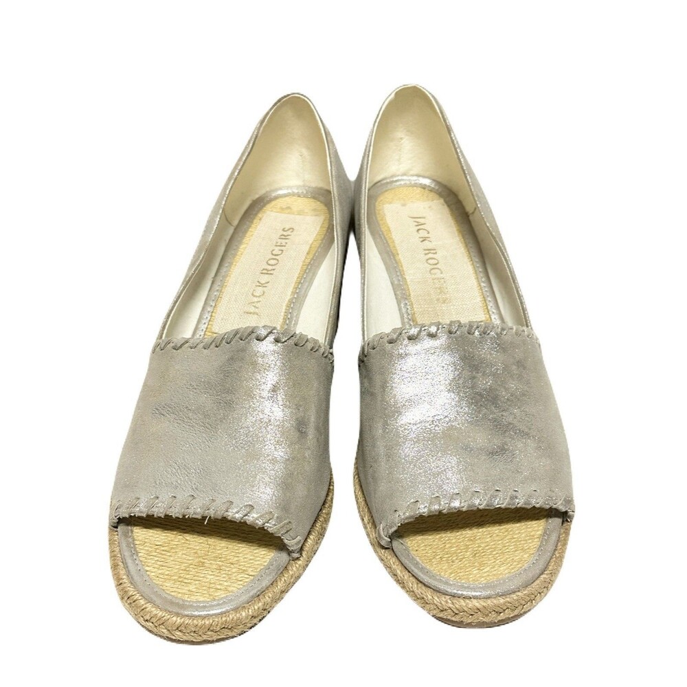 Jack Rogers Womens Size 9 Silver Metallic Palmer Espadrille Wedge Fits Like 8.5 - Picture 6 of 9